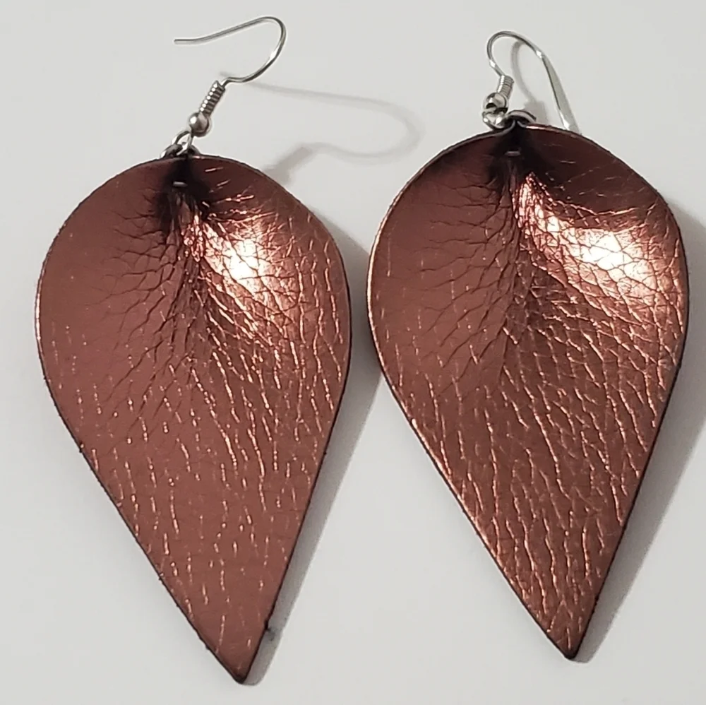 Brown Leather Teardrop Earrings